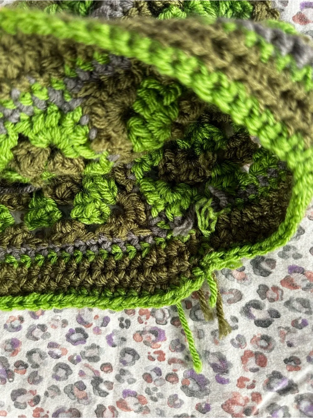 Cozy Kids Crochet Beanie Hat in Green, Brown & Gray